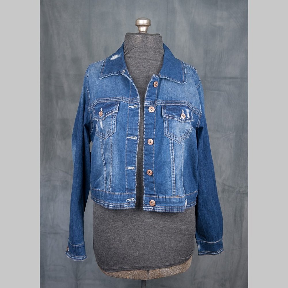 Amethyst Distressed Denim Jacket, Size 2X, NWT